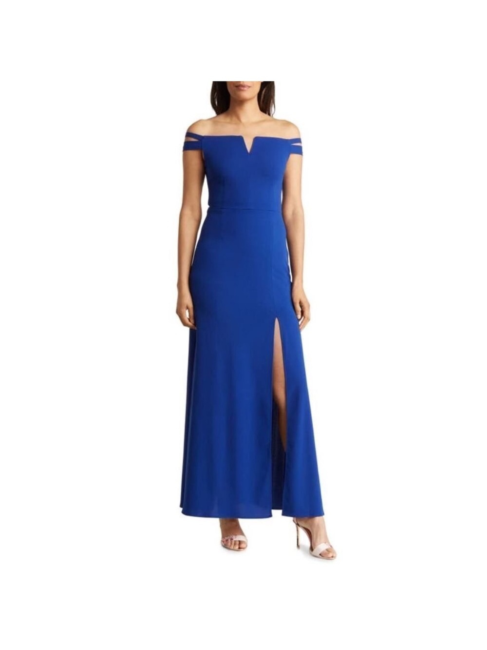 Off-Shoulder Royal Blue Evening Gown with Side Slit